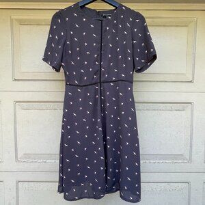 Banana Republic 2P Bird Print Dress Black Swallow Dark Academia Professional